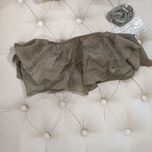 Flounce bandeau army green swim suit top